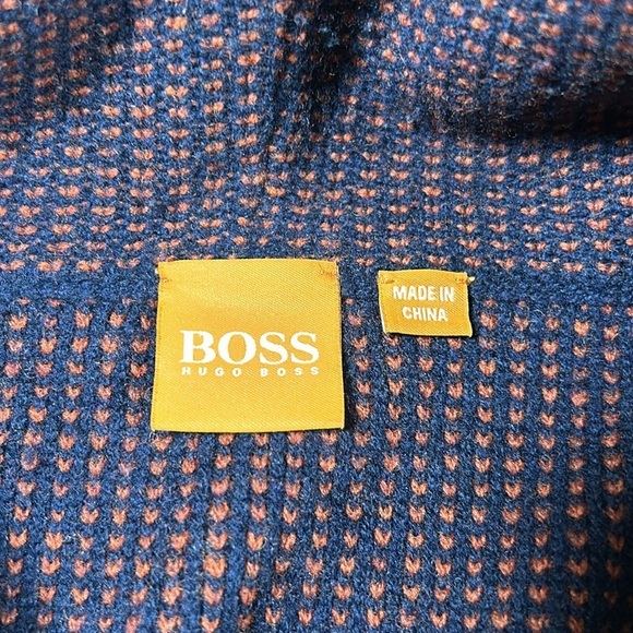 Hugo Boss Men’s Shawl Collar Virgin Wool Sweater XL — Navy & Brick Brown Knit - Picture 8 of 10